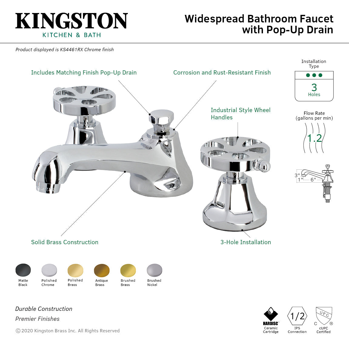 Kingston Brass Belknap - Llave de Lavabo Widespread (3 Orificios), con Dos Manerales — Guía de Instalación 1