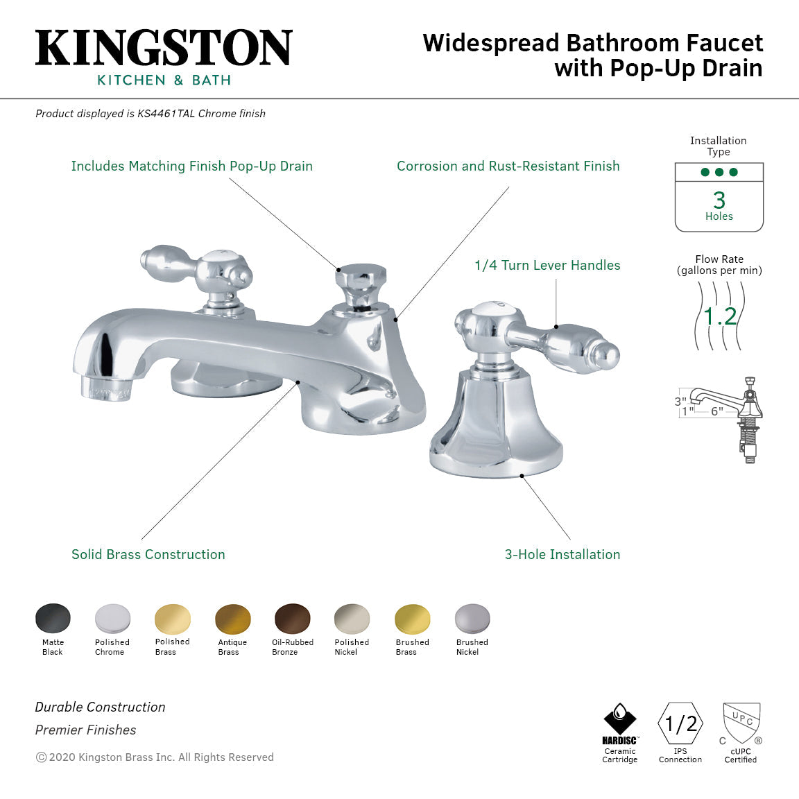 Kingston Brass Tudor - Llave de Lavabo Widespread (3 Orificios), con Dos Manerales — Guía de Instalación 1