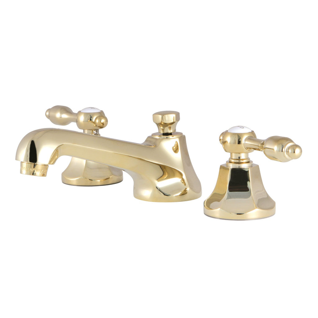 Kingston Brass Tudor - Llave de Lavabo Widespread (3 Orificios), con Dos Manerales — Latón Pulido