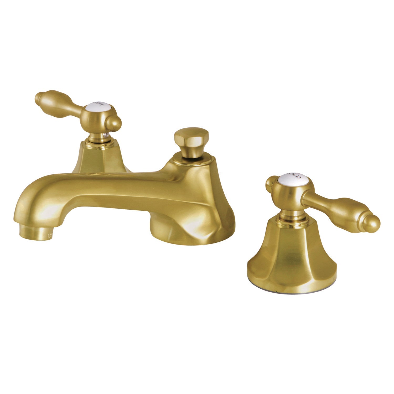 Kingston Brass Tudor - Llave de Lavabo Widespread (3 Orificios), con Dos Manerales — Latón Cepillado