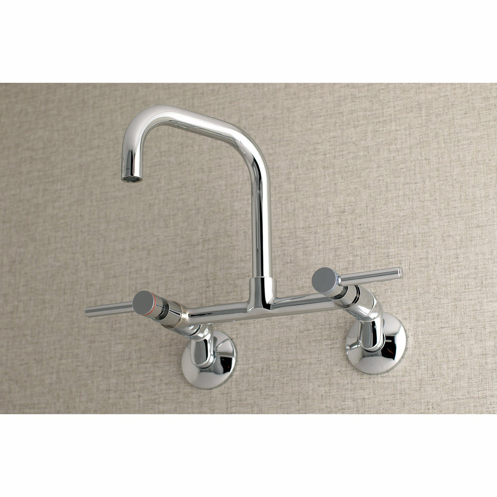 Kingston Brass Sona Concord — Mezcladora Puente de Pared, Dos Manijas, 2 Orificios — Cromo Pulido (Surtidor 9-1/4") — Ambientación 1