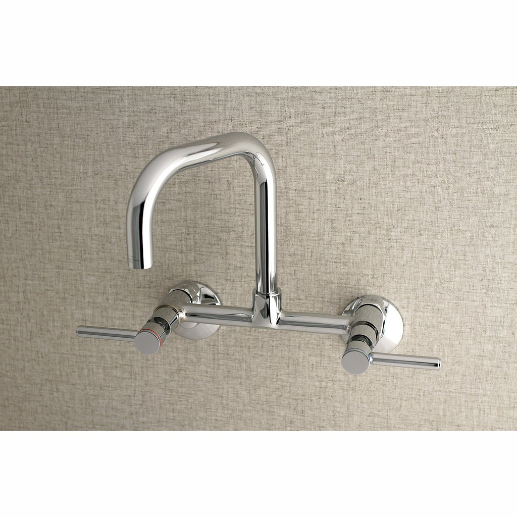 Kingston Brass Sona Concord — Mezcladora Puente de Pared, Dos Manijas, 2 Orificios — Cromo Pulido (Surtidor 9-1/4") — Ambientación 2