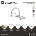 Kingston Brass Sona Concord — Mezcladora Puente de Pared, Dos Manijas, 2 Orificios — Cromo Pulido (Surtidor 11-1/4") — Ambientación 7
