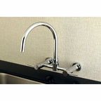Kingston Brass Sona Concord — Mezcladora Puente de Pared, Dos Manijas, 2 Orificios — Cromo Pulido (Surtidor 11-1/4") — Ambientación 1