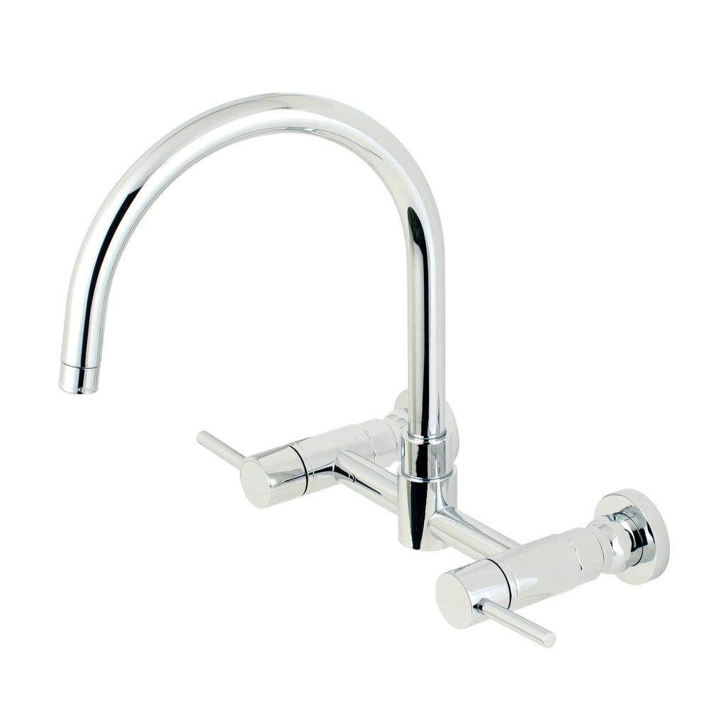 Kingston Brass Sona Concord — Mezcladora Puente de Pared, Dos Manijas, 2 Orificios — Cromo Pulido (Surtidor 11-1/4")