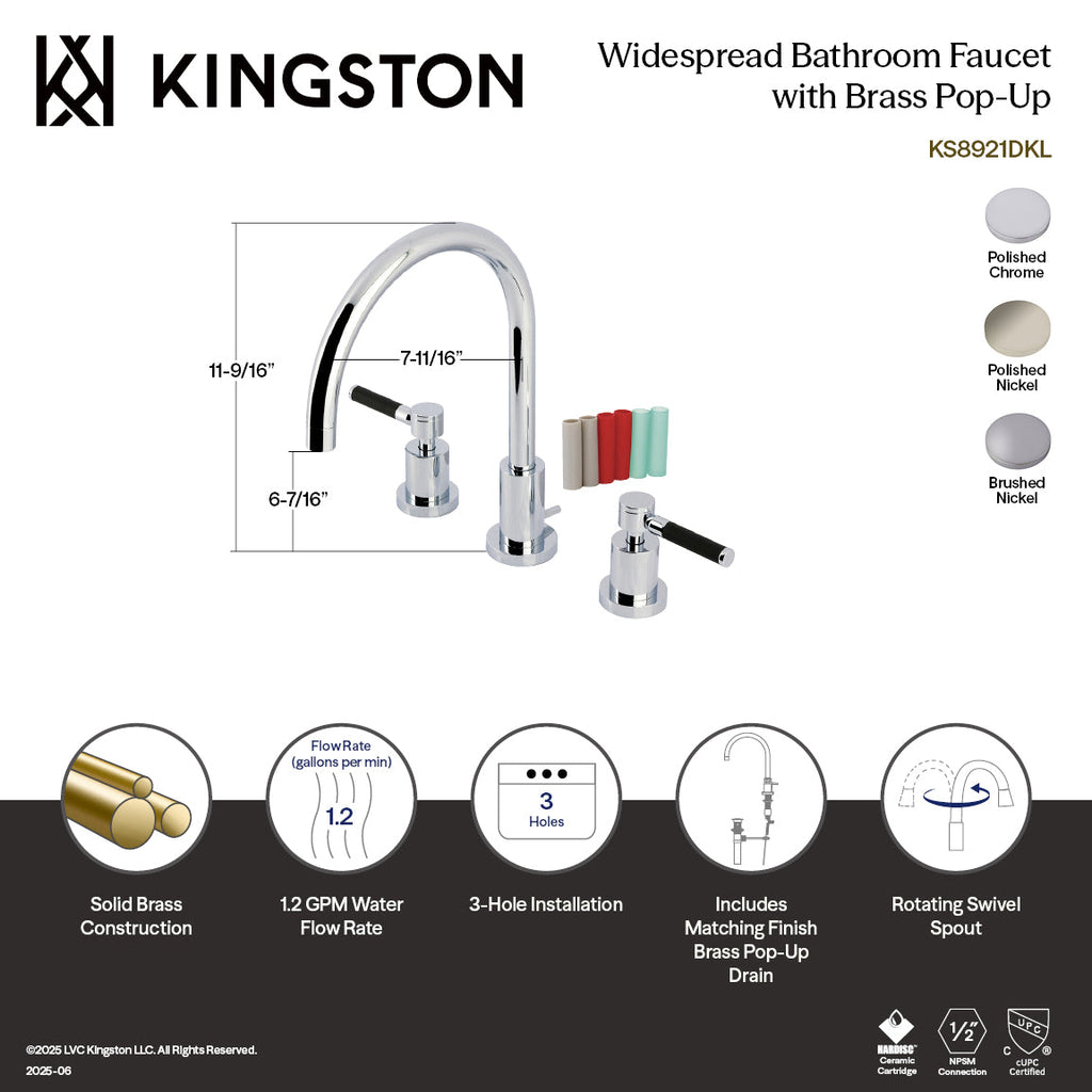 Kingston Brass Kaiser - Llave de Lavabo Widespread (3 Orificios), con Dos Manerales — Guía de Instalación 1