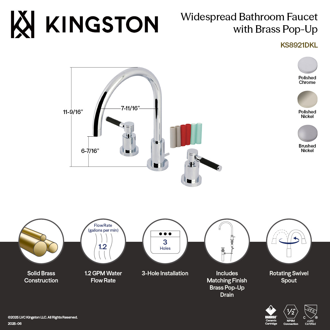 Kingston Brass Kaiser - Llave de Lavabo Widespread (3 Orificios), con Dos Manerales — Guía de Instalación 1