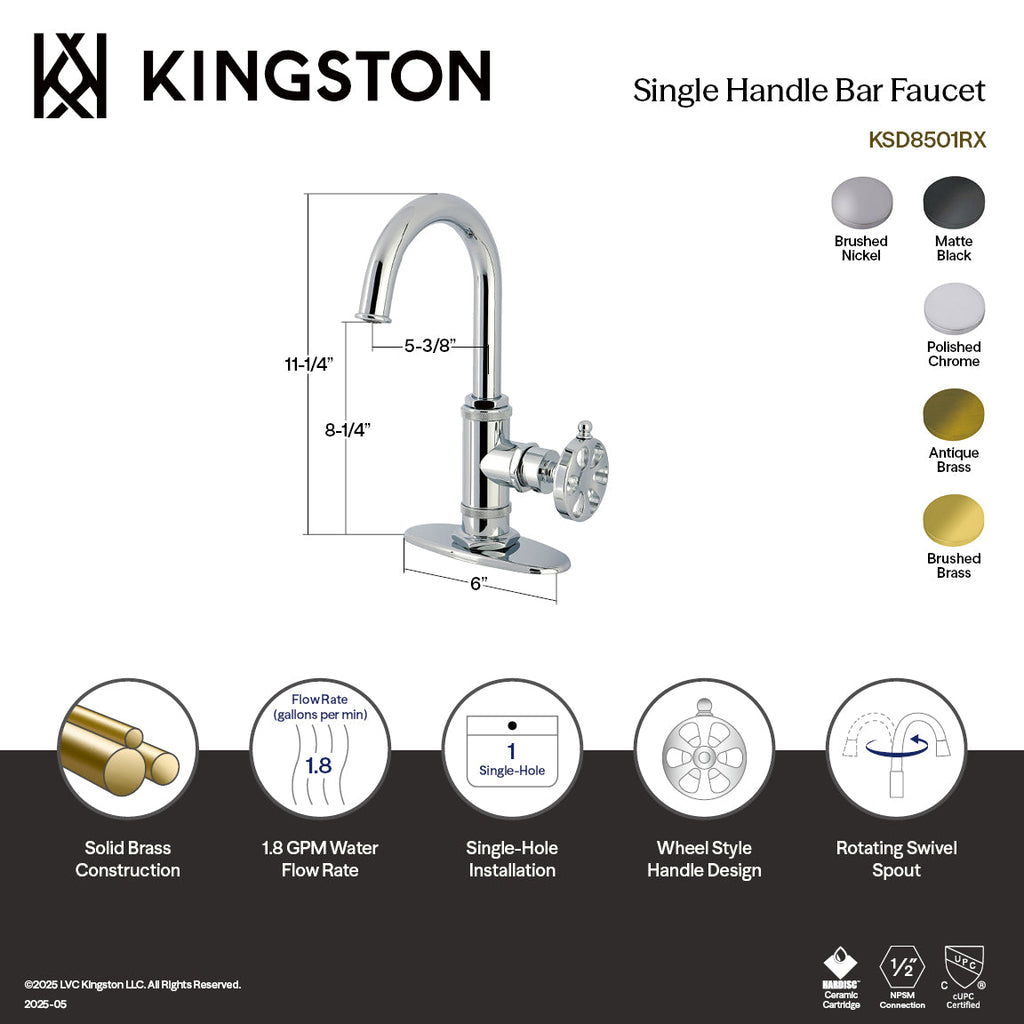 Kingston Brass Sona Belknap — Mezcladora de Bar de Cubierta, Una Manija, 1 Orificio — Negro Mate — Ambientación 6