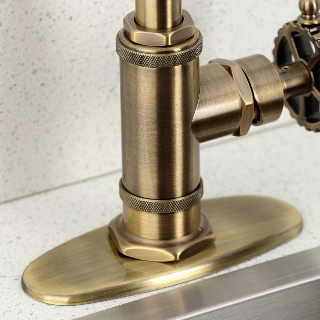 Kingston Brass Sona Fuller — Mezcladora de Bar de Cubierta, Una Manija, 1 Orificio — Latón Antiguo — Ambientación 4