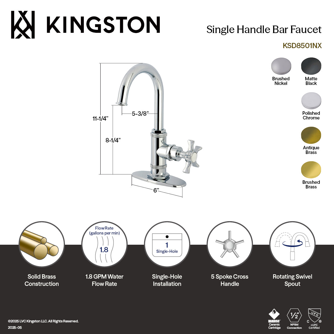 Kingston Brass Sona Hamilton — Mezcladora de Bar de Cubierta, Una Manija, 1 Orificio — Latón Antiguo — Ambientación 6