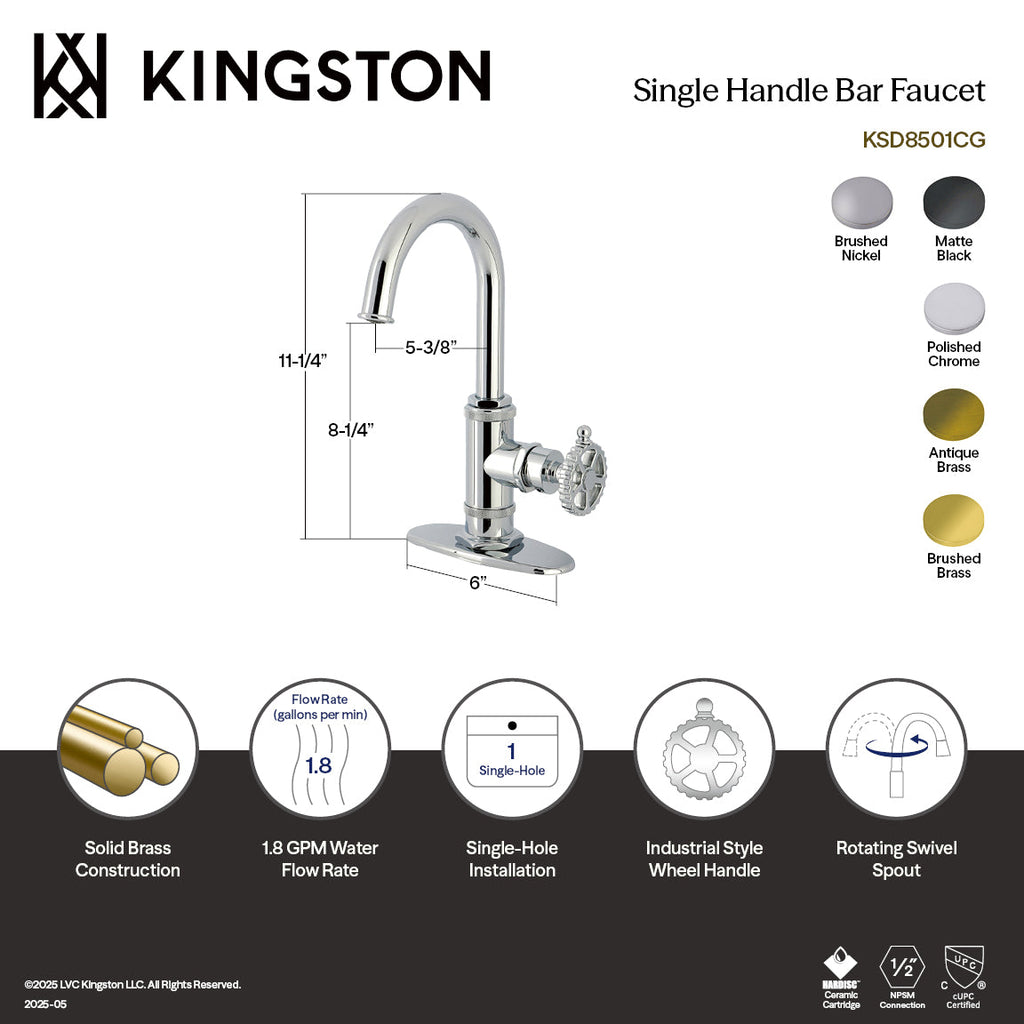 Kingston Brass Sona Fuller — Mezcladora de Bar de Cubierta, Una Manija, 1 Orificio — Latón Cepillado — Ambientación 6
