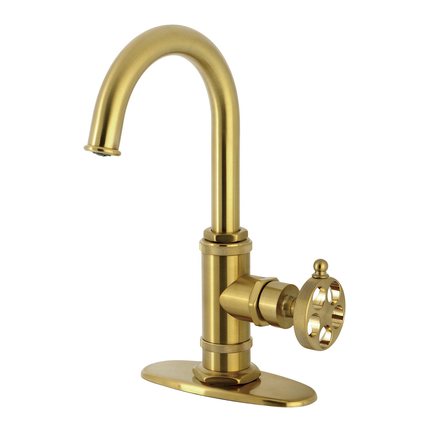 Kingston Brass Sona Wendell — Mezcladora de Bar de Cubierta, Una Manija, 1 Orificio, Manija Moleteada — Latón Cepillado