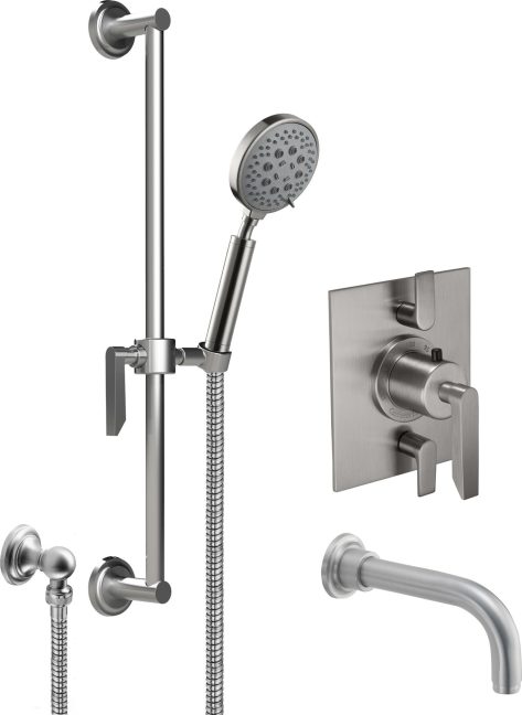 California Faucets Rincon Bay Sistema de Regadera StyleTherm Termostático de 1/2" con Barra Corrediza para Regadera de Mano y Pico de Tina