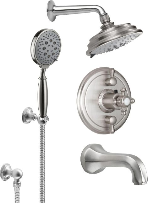 California Faucets Monterey Sistema de Regadera StyleTherm Termostático de 1/2" con Gancho para Regadera de Mano y Pico de Tina