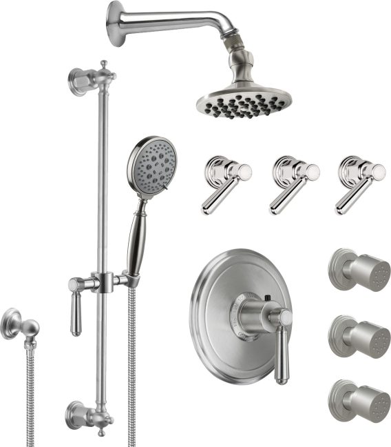 California Faucets Montecito Sistema de Regadera StyleTherm Termostático de 3/4" con Rociador Corporal, Regadera de Mano en Barra Corrediza y Regadera