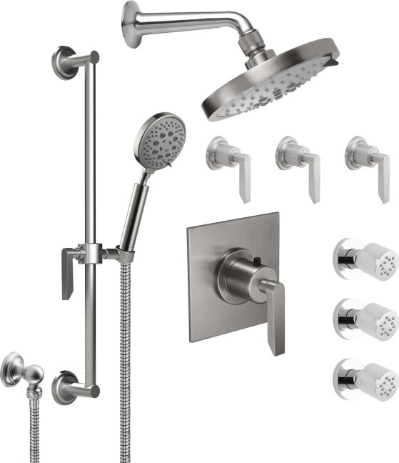 California Faucets Rincon Bay Sistema de Regadera StyleTherm Termostático de 3/4" con Rociador Corporal, Regadera de Mano en Barra Corrediza y Regadera