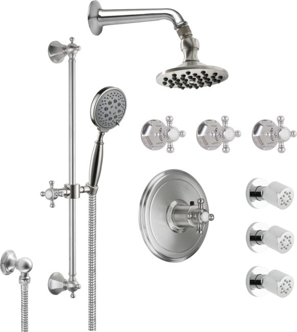 California Faucets Monterey Sistema de Regadera StyleTherm Termostático de 3/4" con Rociador Corporal, Regadera de Mano en Barra Corrediza y Regadera