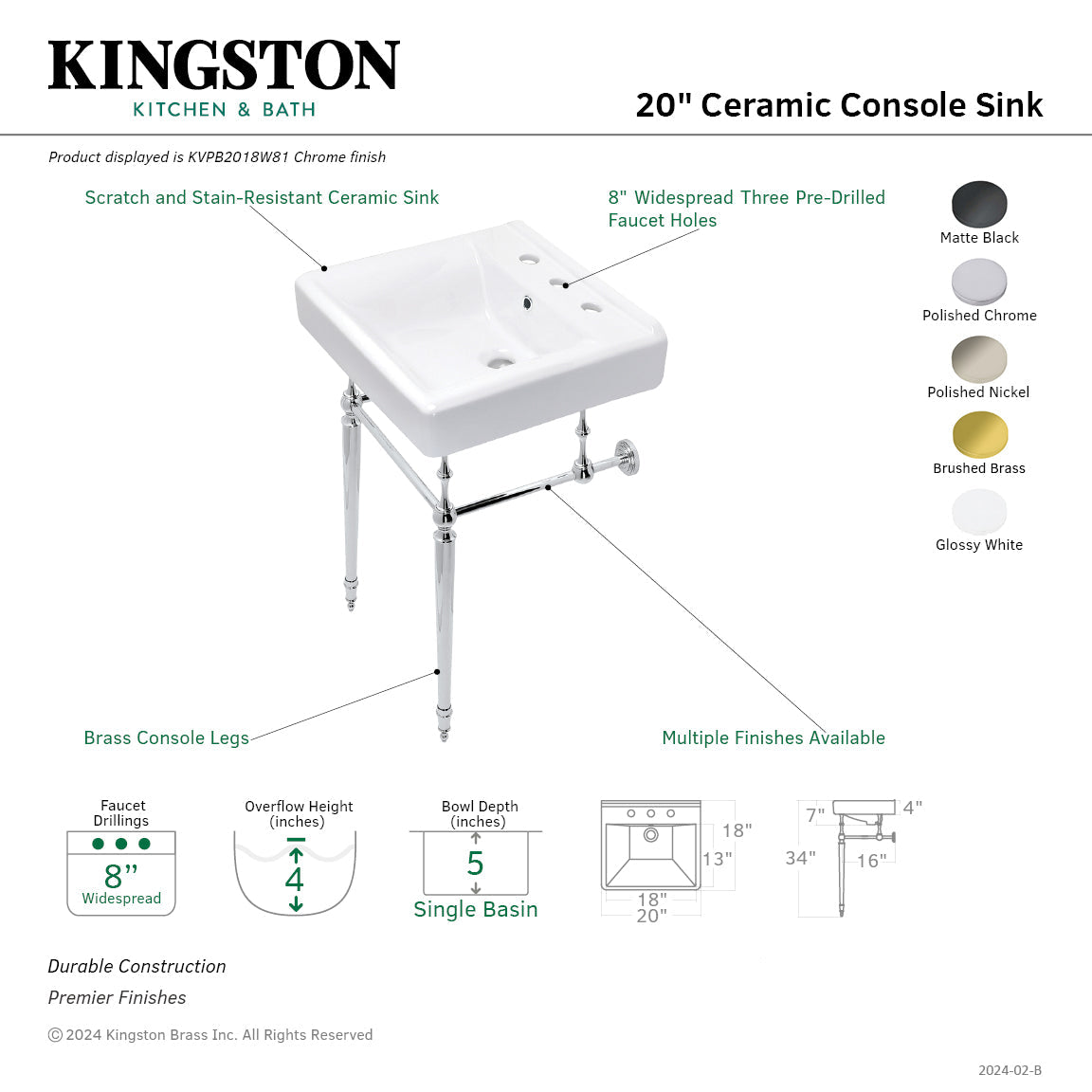 Kingston Brass Edwardian lavabo consola — vista