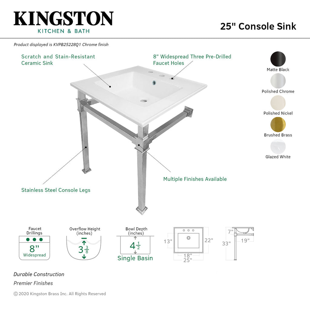 Kingston Brass Monarch lavabo consola — vista