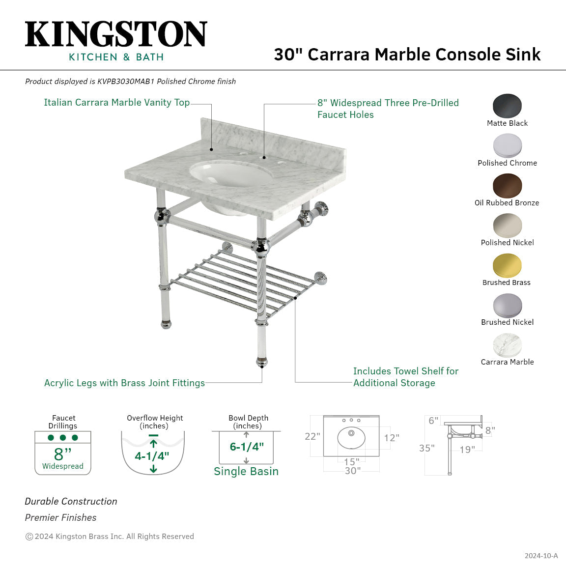 Kingston Brass Templeton lavabo consola — vista
