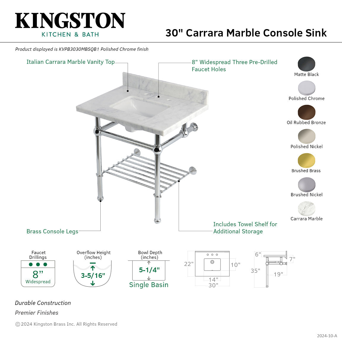 Kingston Brass Templeton lavabo consola — vista