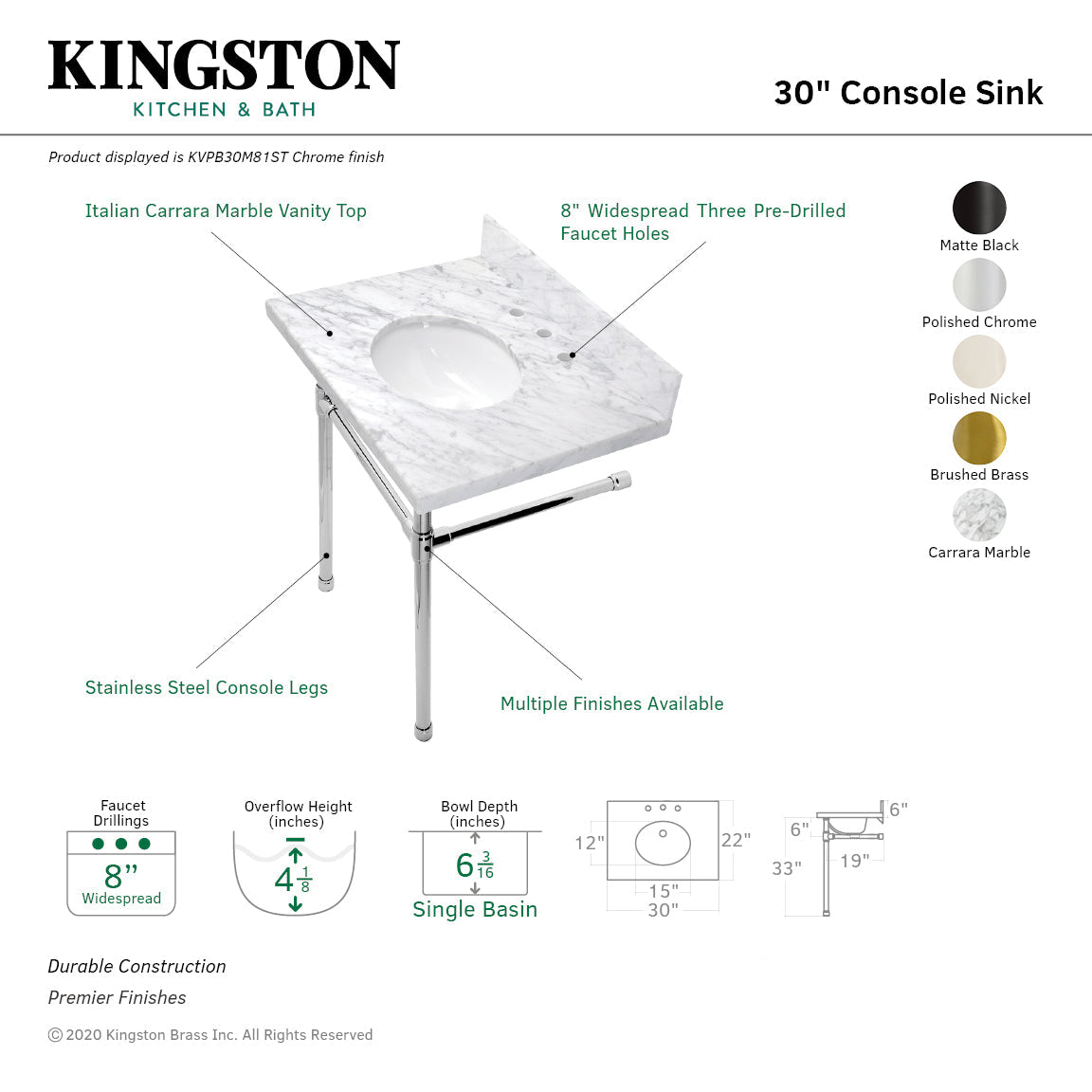 Kingston Brass Dreyfuss lavabo consola — vista