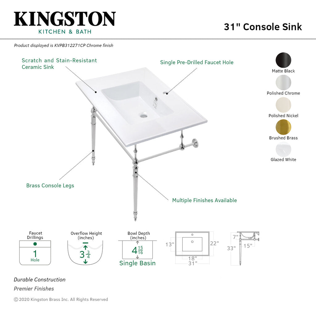 Kingston Brass Edwardian lavabo consola — vista