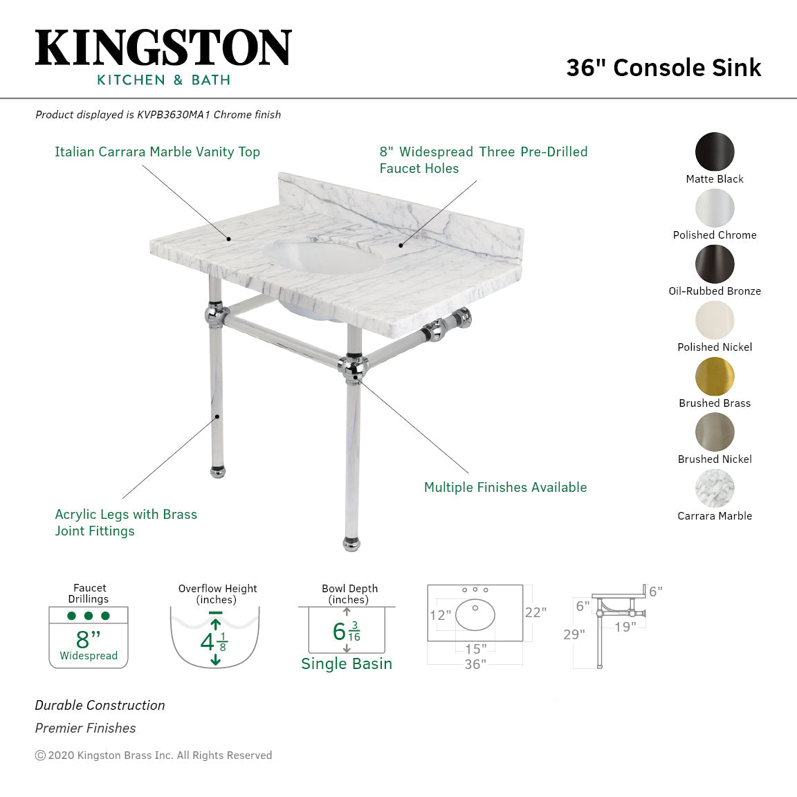 Kingston Brass Templeton lavabo consola — vista