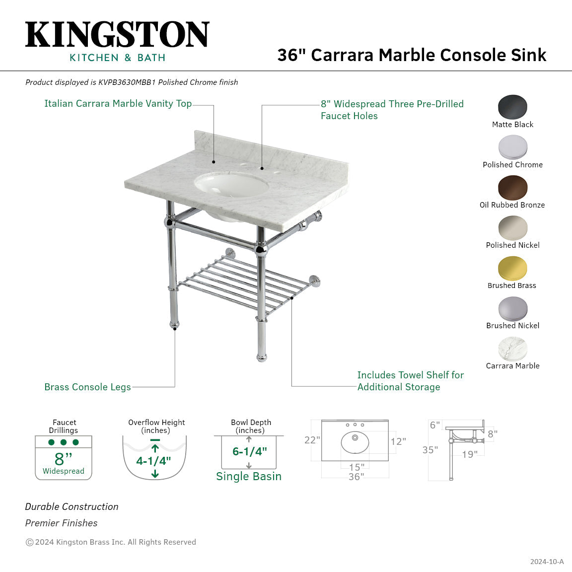 Kingston Brass Templeton lavabo consola — vista