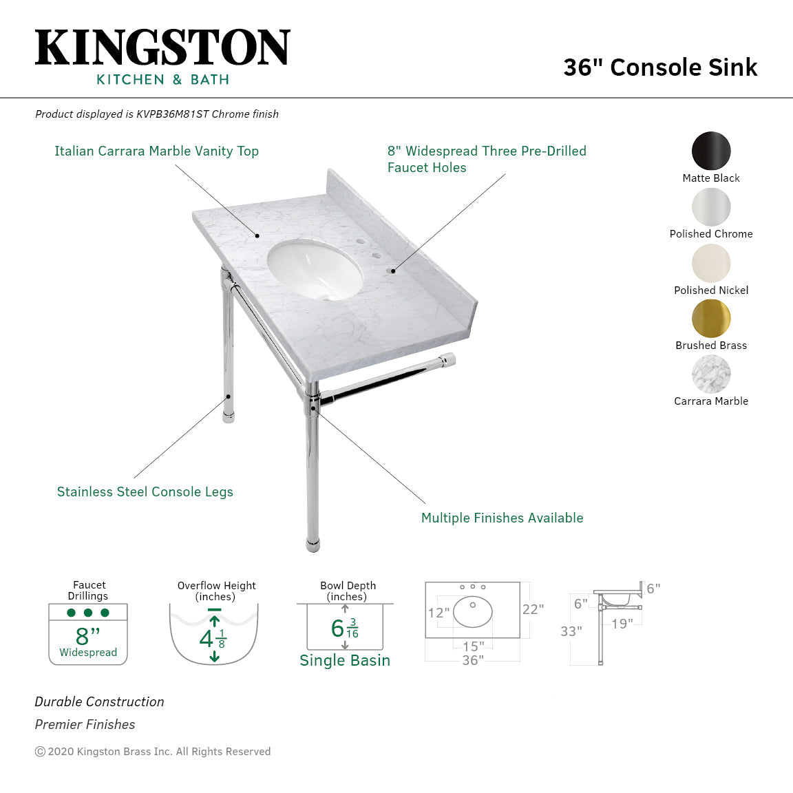 Kingston Brass Dreyfuss lavabo consola — vista