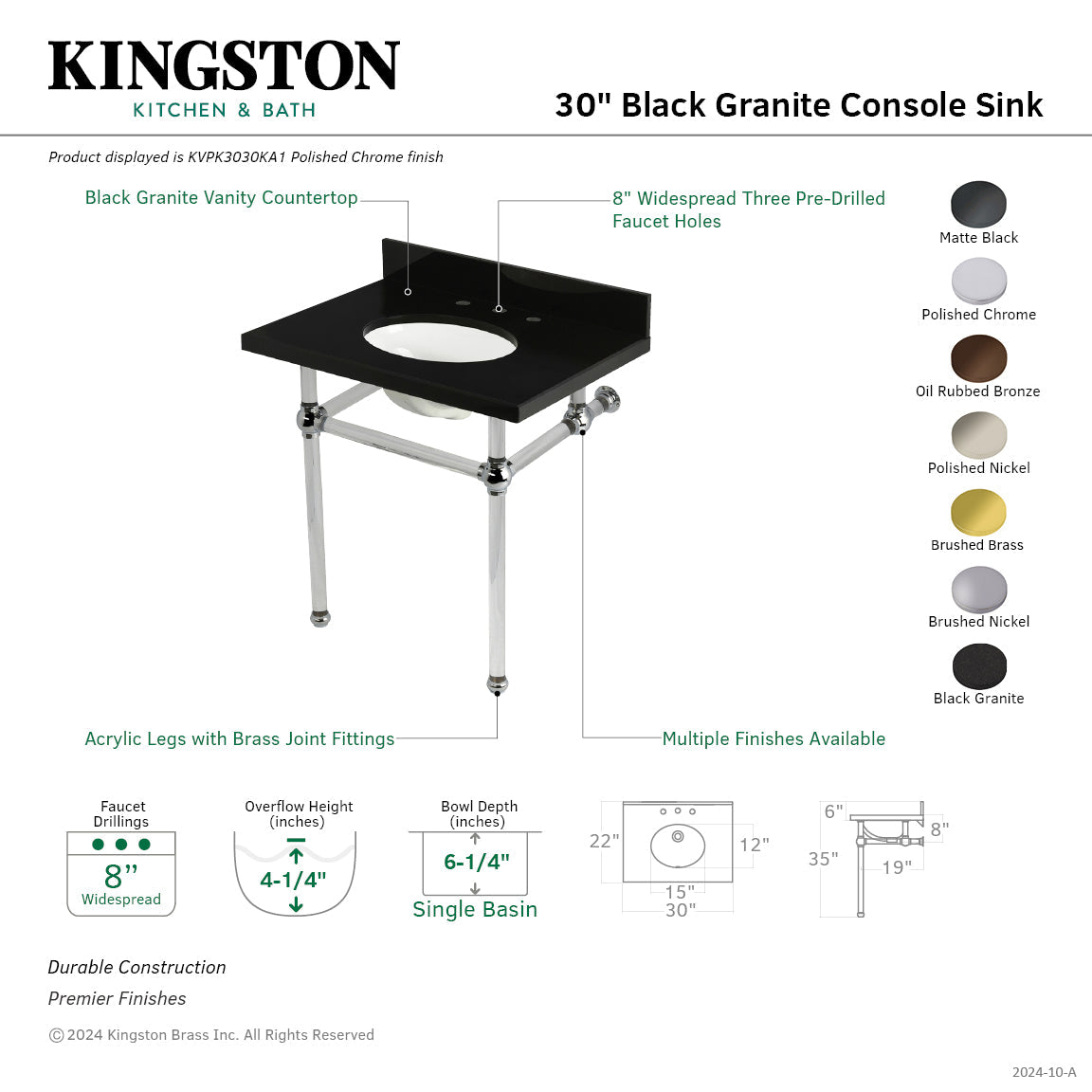 Kingston Brass Templeton lavabo consola — vista