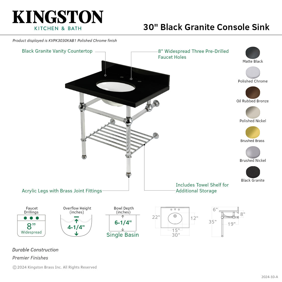 Kingston Brass Templeton lavabo consola — vista
