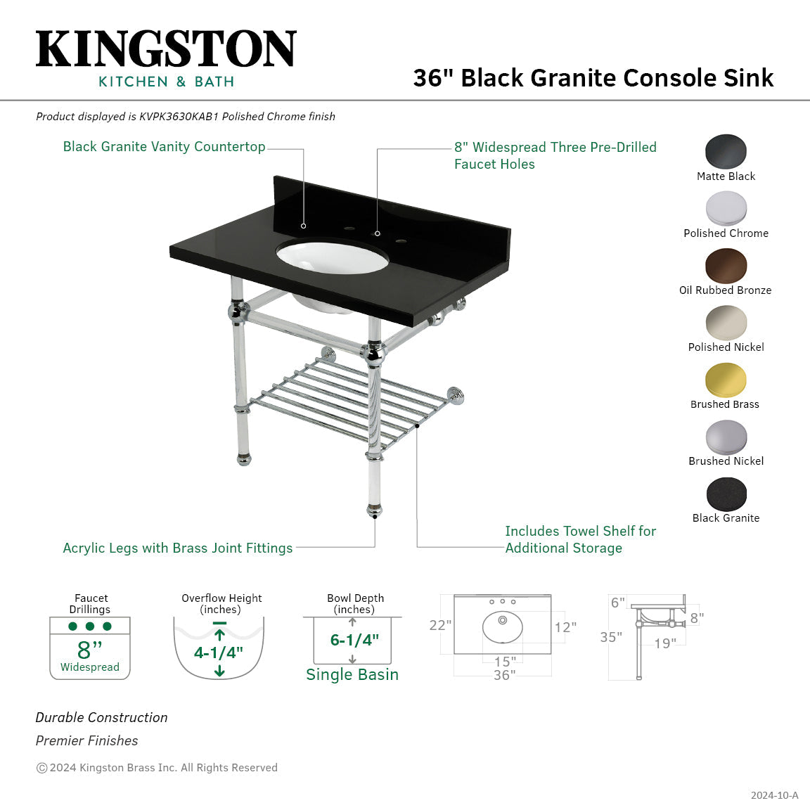 Kingston Brass Templeton lavabo consola — vista