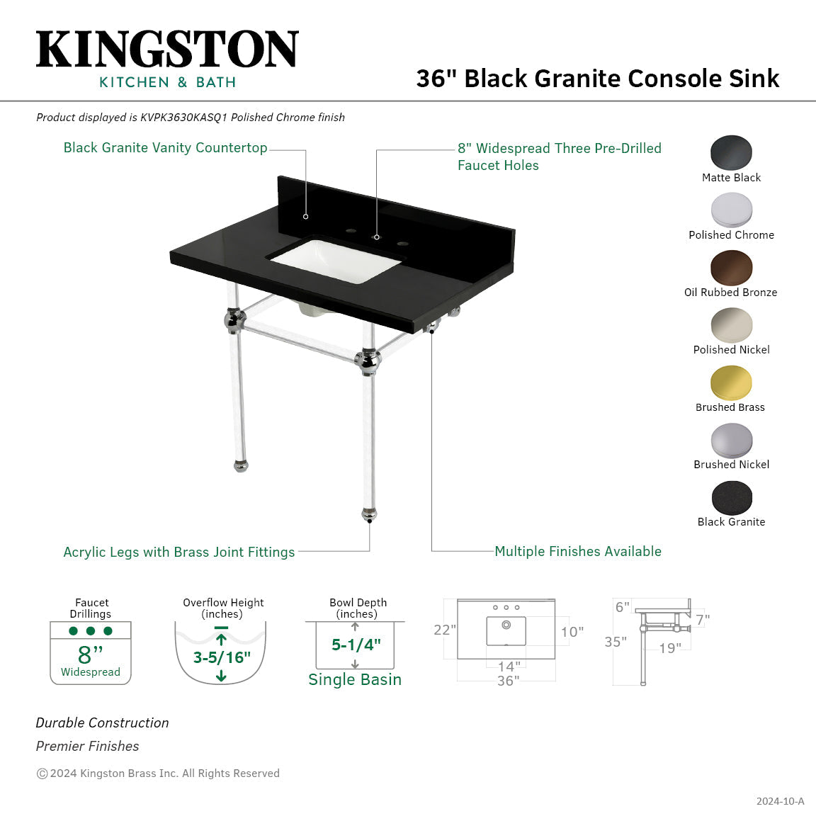 Kingston Brass Templeton lavabo consola — vista