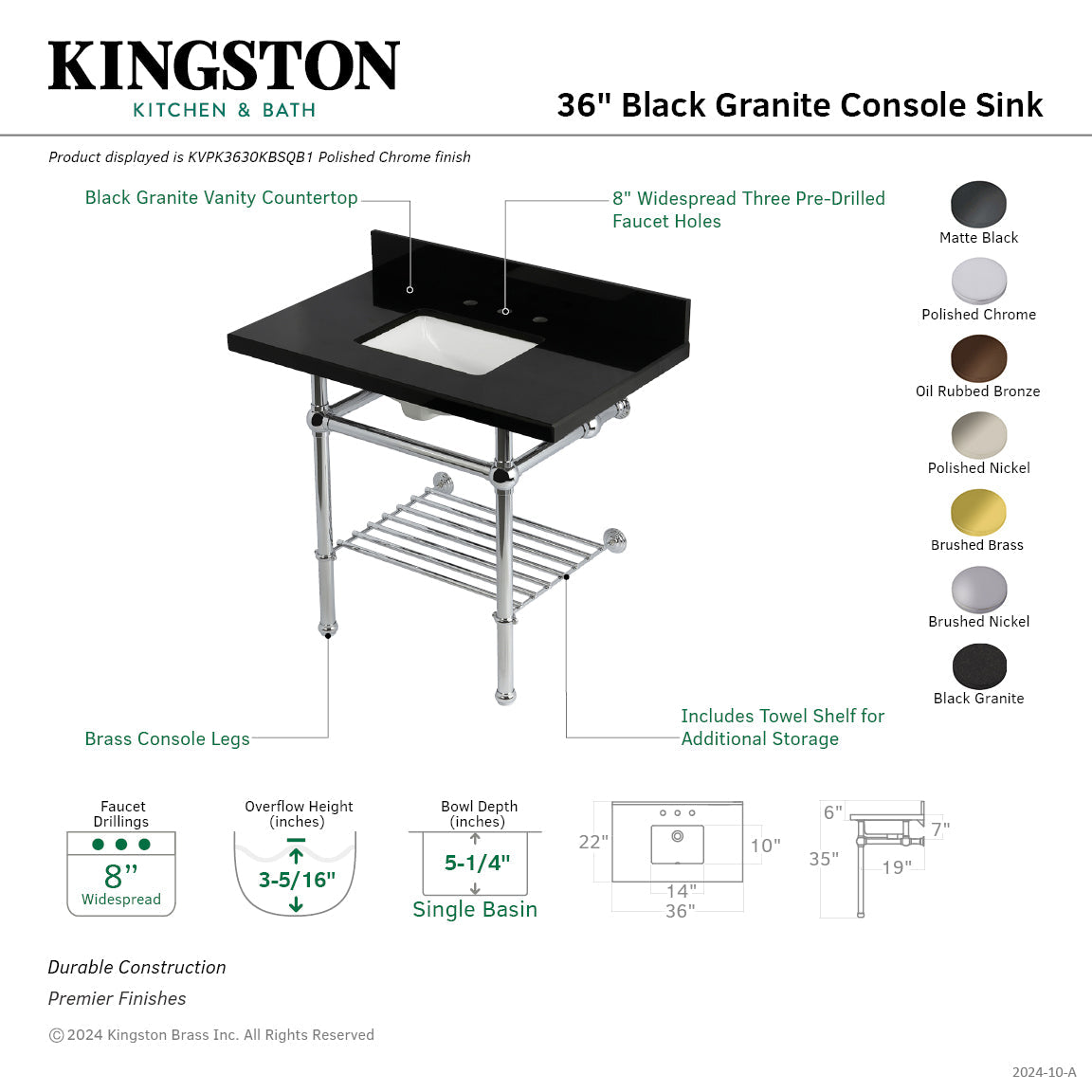Kingston Brass Templeton lavabo consola — vista