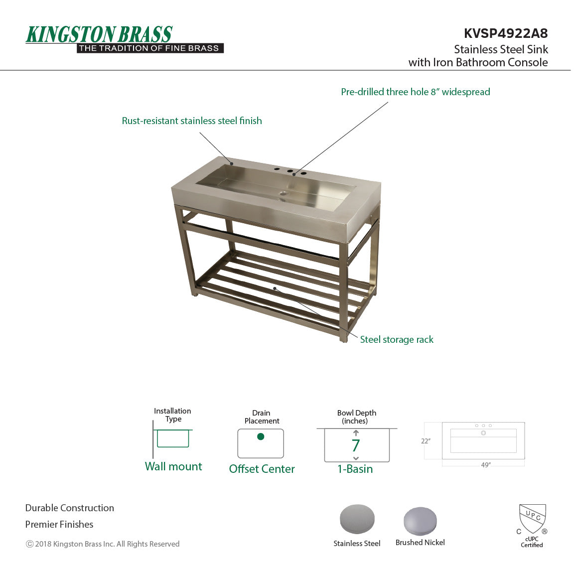 Kingston Brass Kingston Commercial lavabo consola — vista