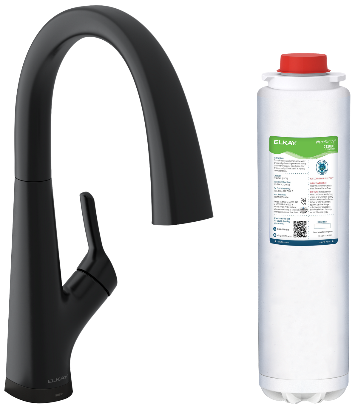 Elkay Avado Grifo de Cocina Extraíble — Negro Mate