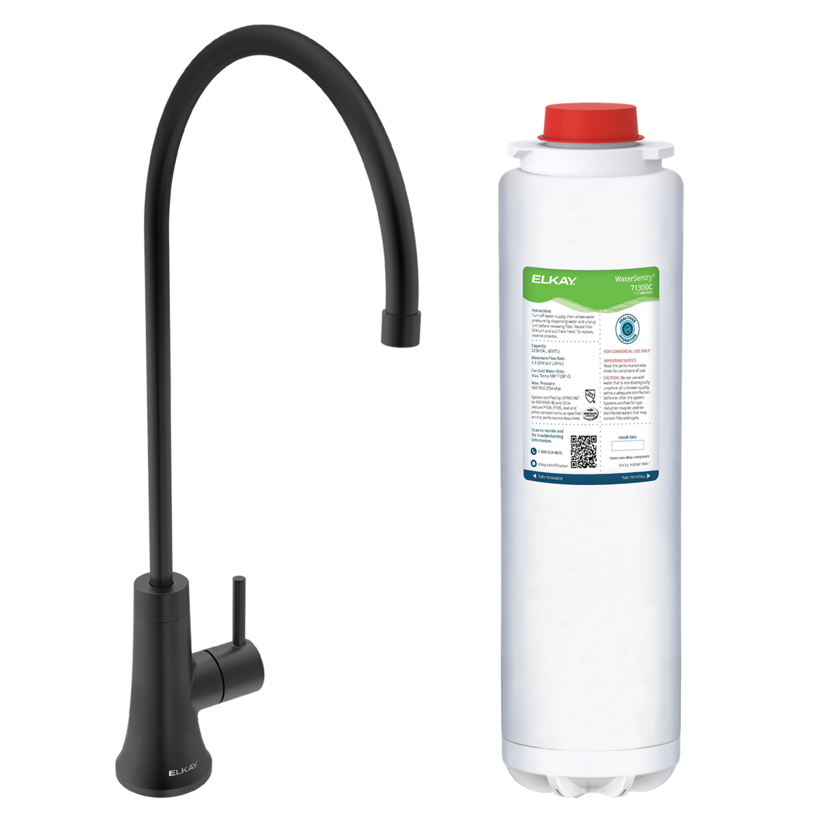 Elkay Avado Llave para Agua Filtrada — Negro Mate