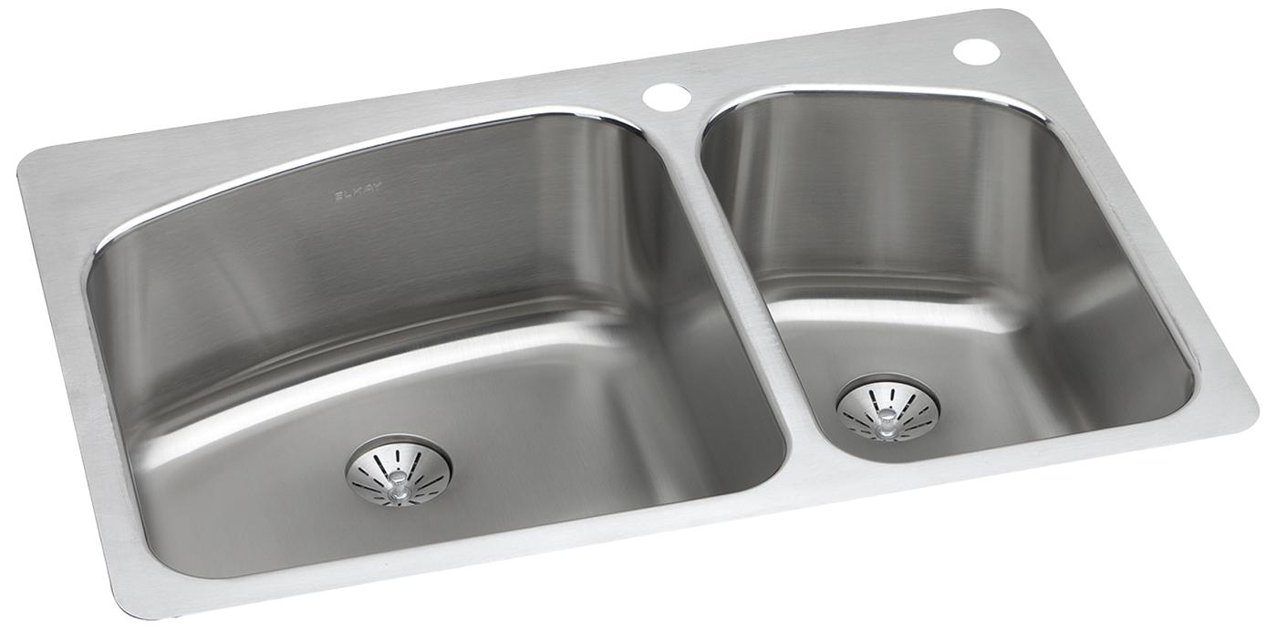 Elkay Tarja Lustertone® Classic Acero Inoxidable 33" x 22" x 9" de Dos Tazones Iguales de Doble Montaje with Perfect Drain® — vista de producto