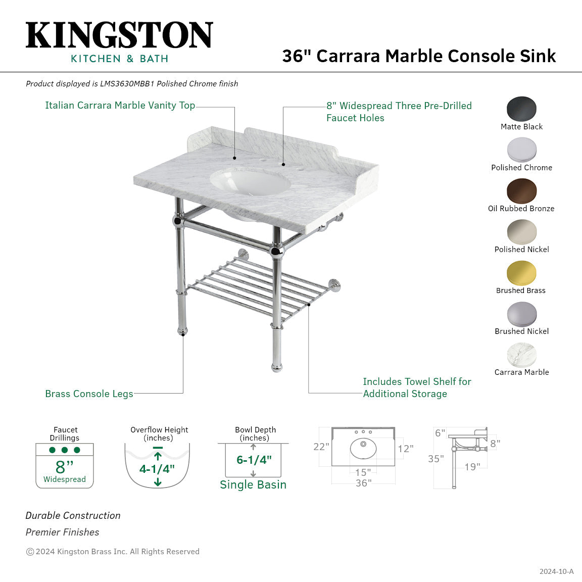 Kingston Brass Pemberton lavabo consola — vista