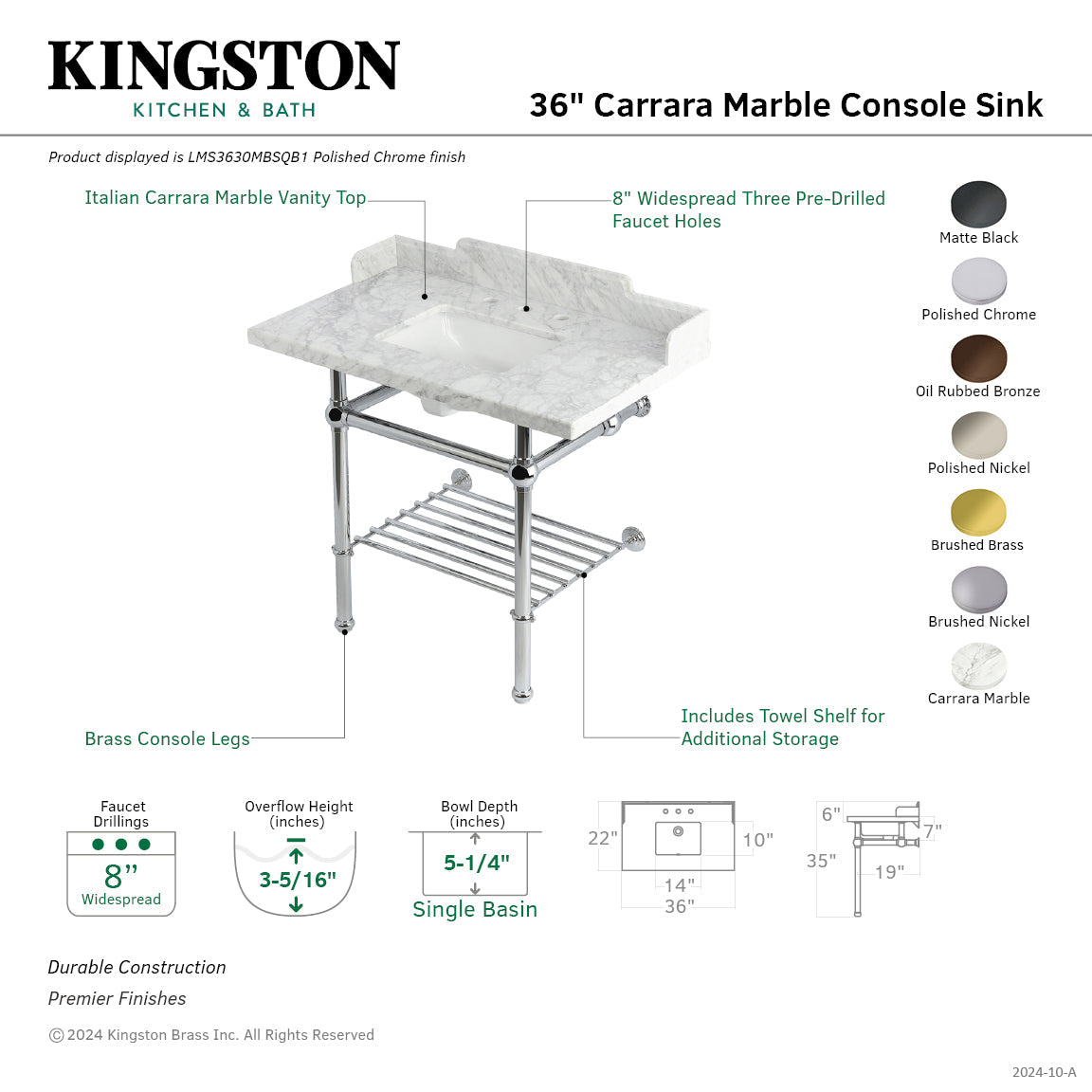 Kingston Brass Pemberton lavabo consola — vista