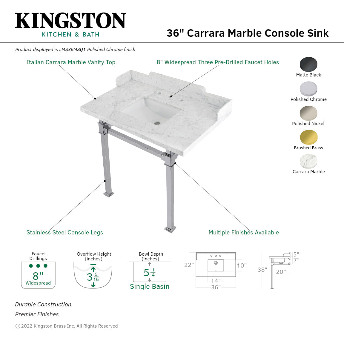Kingston Brass Viceroy lavabo consola — vista