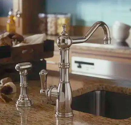 Rohl Llave de un orificio con caño de columna y rociador lateral