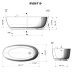 Ruvati Canali — Bañera Independiente Ovalada de 66" en epiStone — diagrama de dimensiones