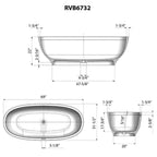 Ruvati Viola — Bañera Independiente Ovalada de 69" en epiStone — diagrama de dimensiones