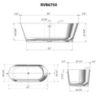 Ruvati Omnia — Bañera Independiente Ovalada de 67" en epiStone — diagrama de dimensiones