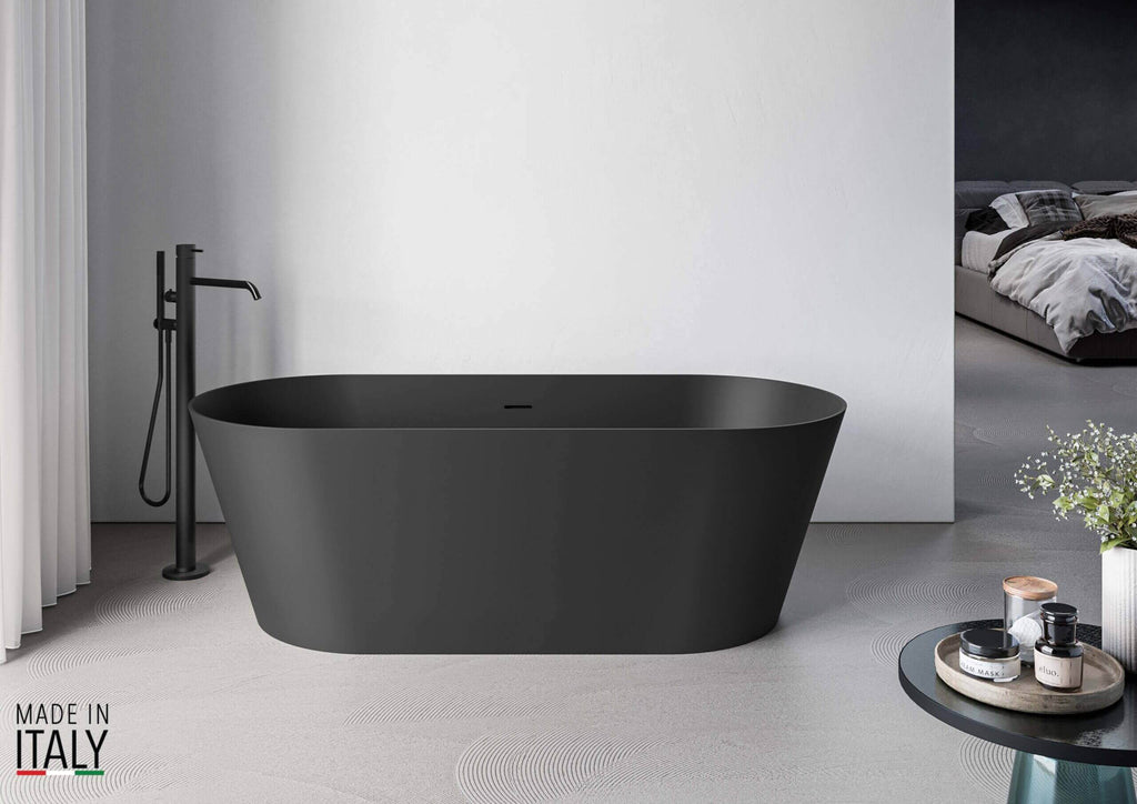 Ruvati Omnia — Bañera Independiente Ovalada de 67" en epiStone — Negro Mate — ambientación 3