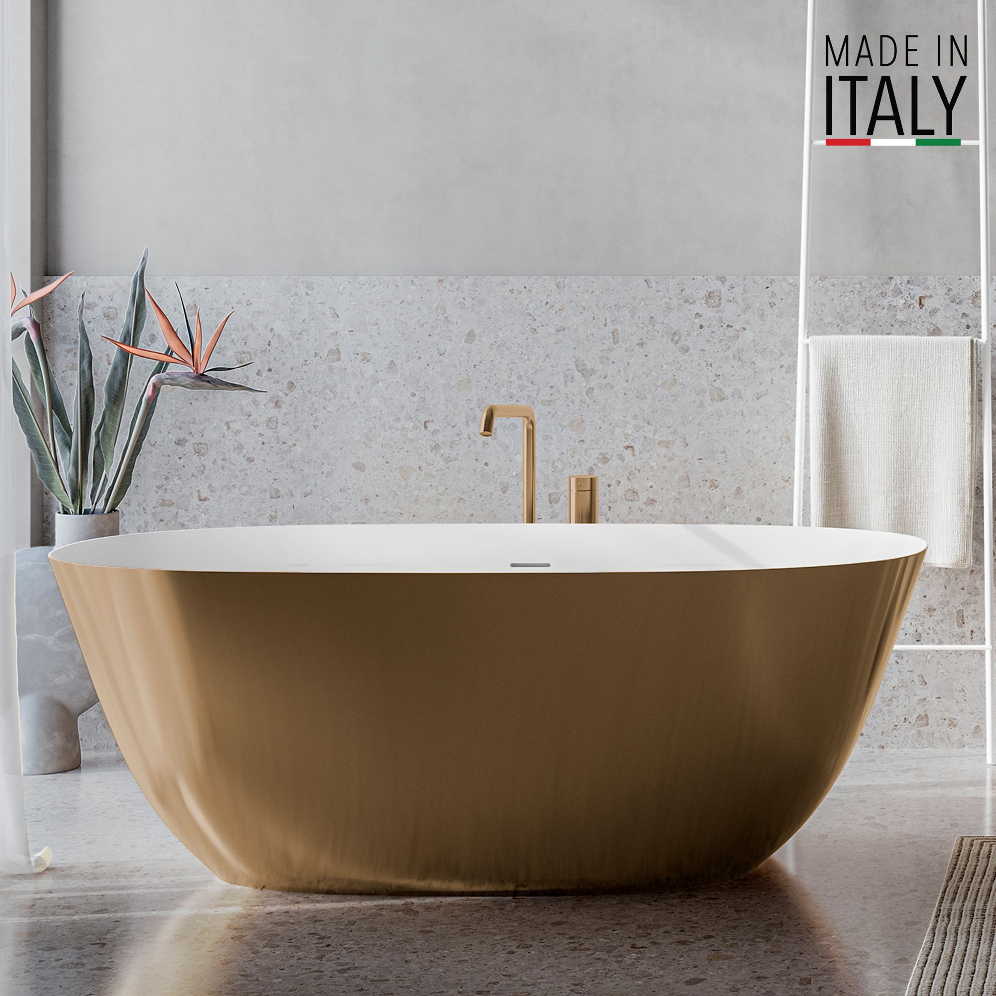 Ruvati Sinatra — Bañera Independiente de 71" en epiStone, Oro y Blanco — Oro y Blanco Mate