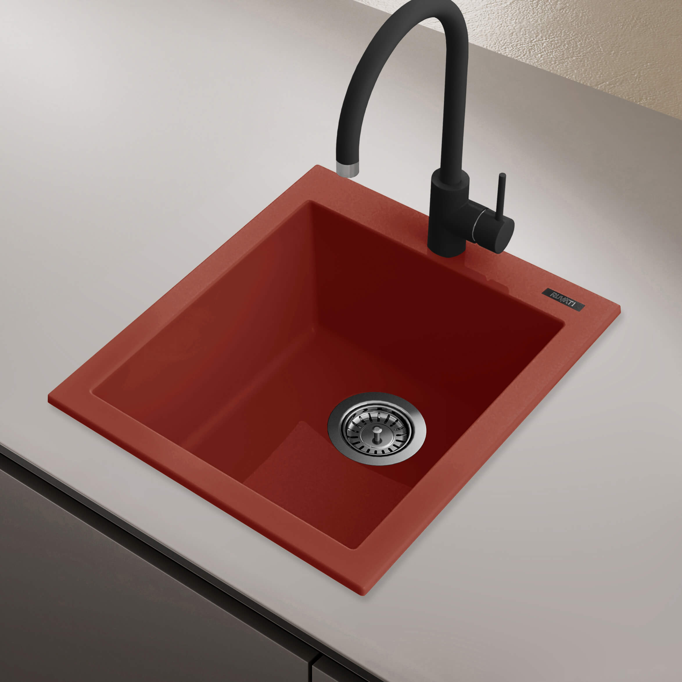 Ruvati epiGranite — Tarja de Bar / Prep de 16 x 20 pulg en Granito Compuesto — Rojo Baya — 1