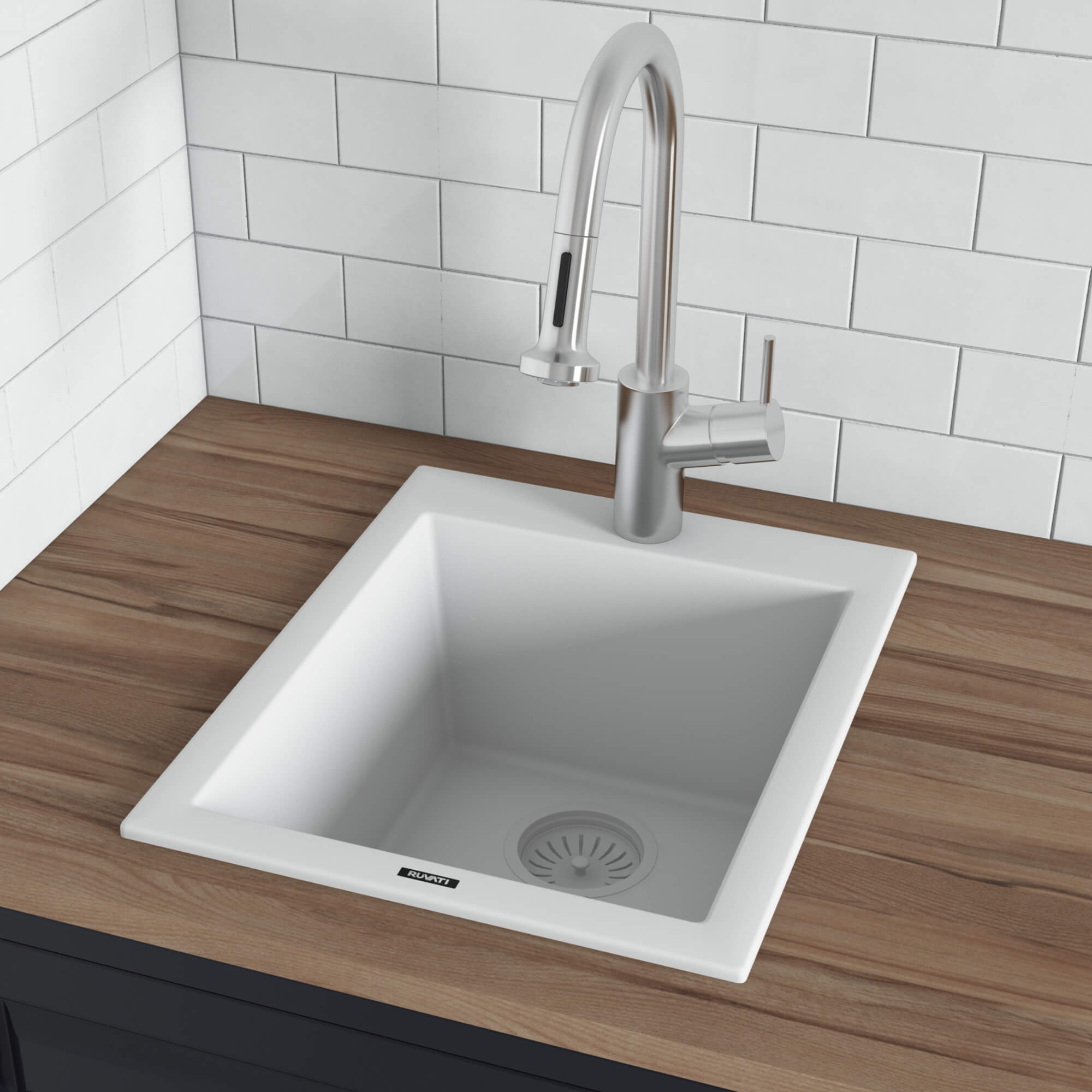 Ruvati epiGranite — Tarja de Bar / Prep de 18 x 20 pulg en Granito Compuesto — Blanco Ártico